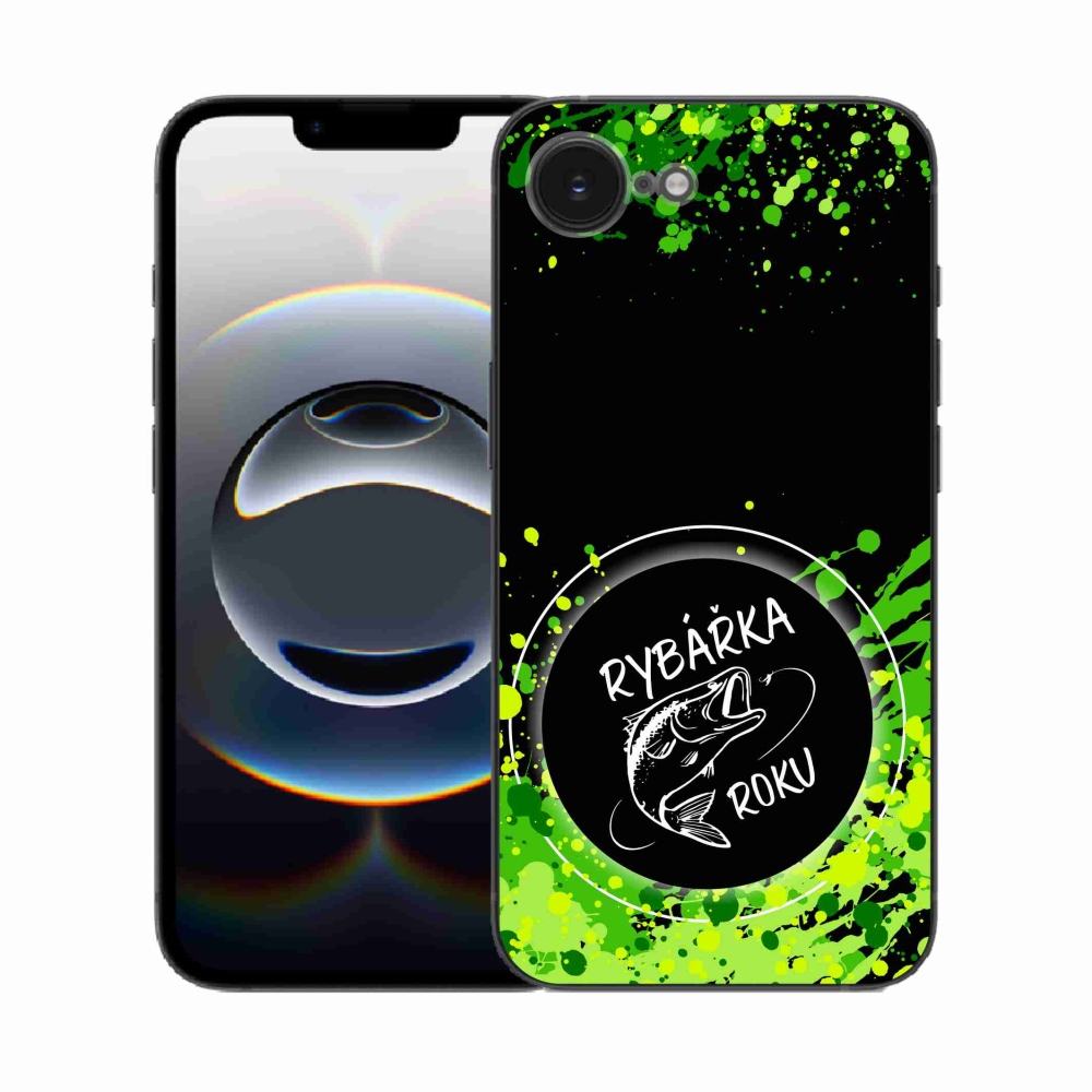 Zselés borító mmCase iPhone 16e készülékhez - Az év horgásza fekete háttérrel