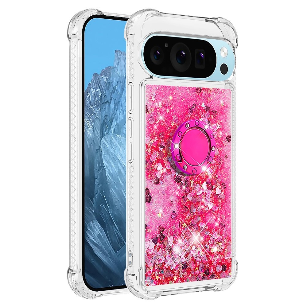 Glitt homokóra zselés tok ujjgyűrűvel a Google Pixel 10 számára - rózsaszín/szív