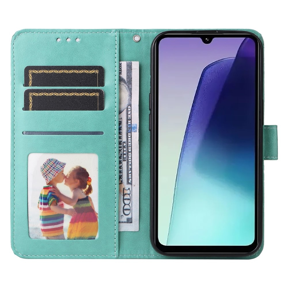 Napraforgó könyv tok Xiaomi Redmi 14C/Poco C75-hez - teal színű