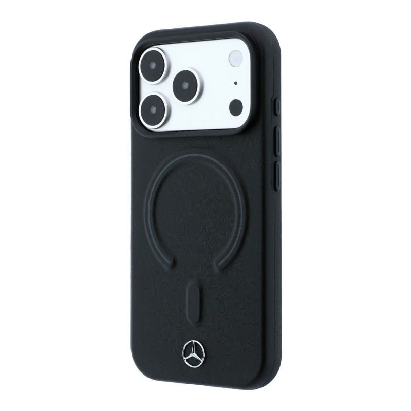 Mercedes PU bőr 3D MagSafe hátsó tok iPhone 18 Pro-hoz, fekete/antracit