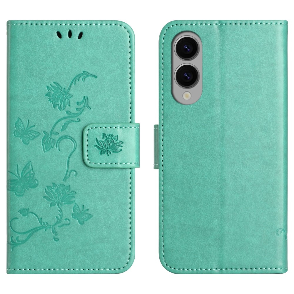 Virágos könyv tok Samsung Galaxy S25 Edge-hez - kék-zöld