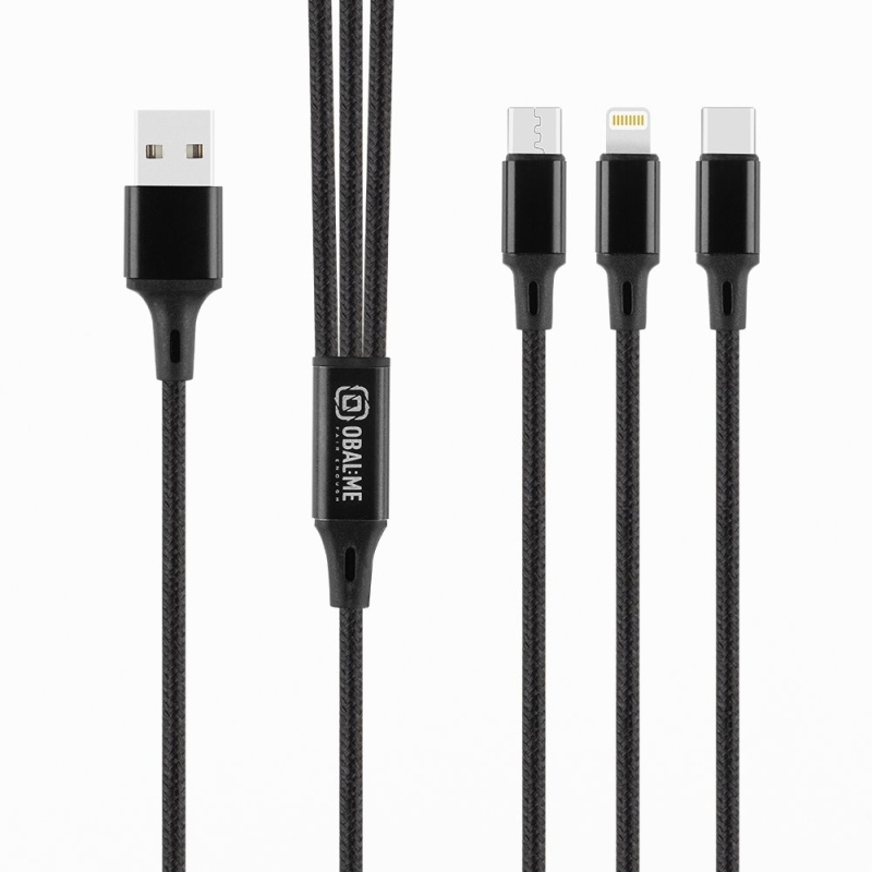 Csomag:ME 3in1 AllConnect Fast Charge USB-A/USB-C, Lightning, Micro-USB kábel 1.2m fekete