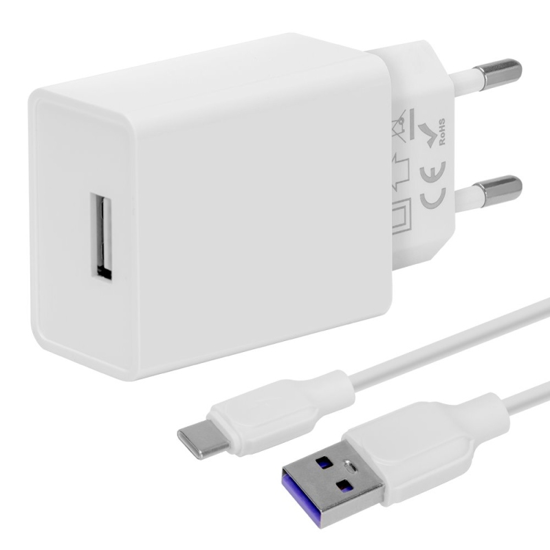 Csomagolás:Me utazási töltő USB-A 10W + USB-A/USB-C kábel 1m Fehér