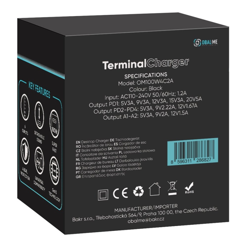 CSOMAG:ME Terminál GaN asztali töltő 4C2A 100W Fekete
