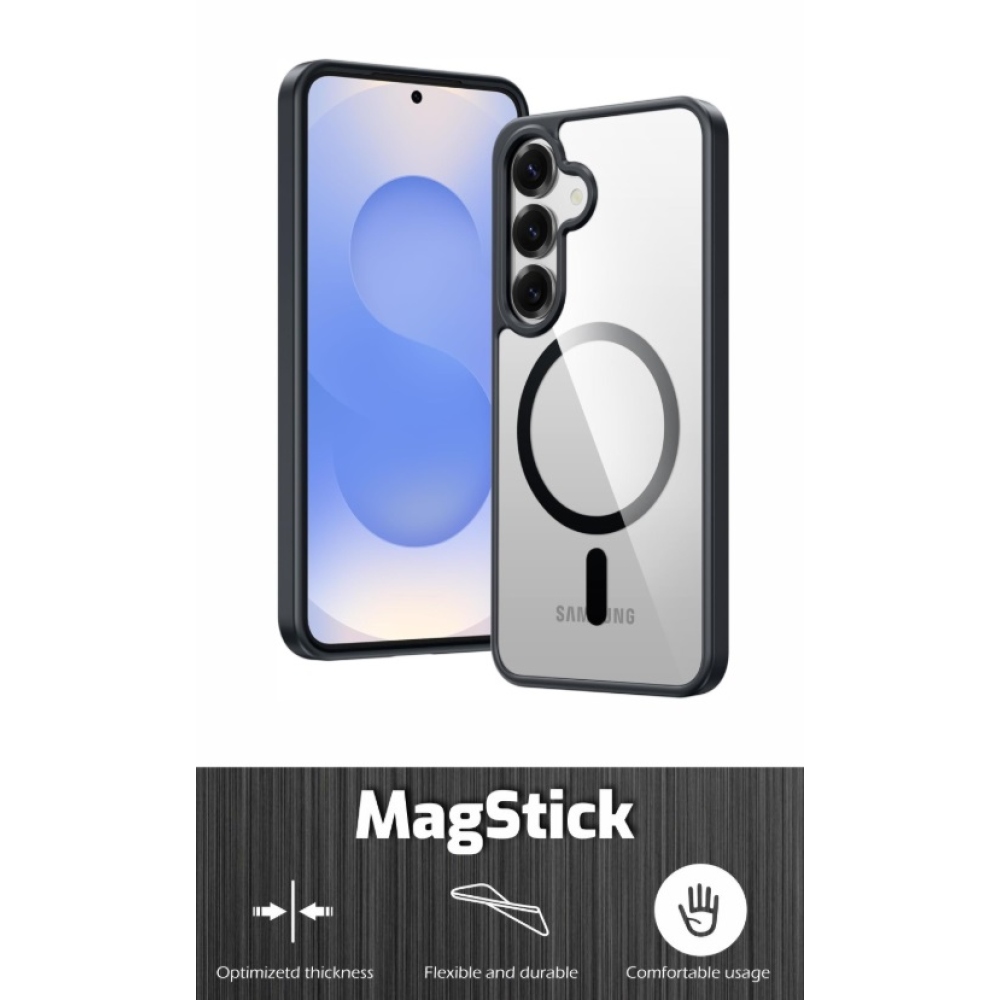 Borító SWISSTEN Clear Jelly MagStick Metallic Samsung Galaxy S26 készülékhez - fekete