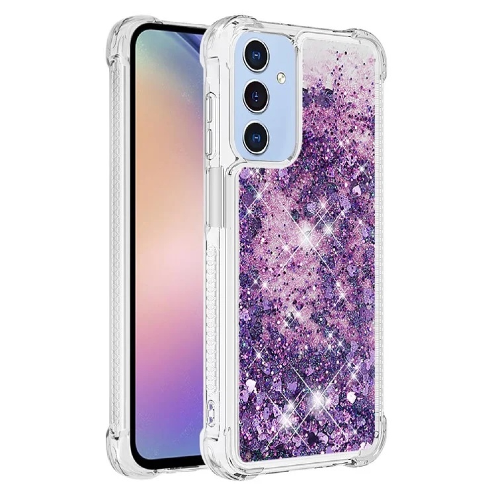 Glitter zselés homokóra tok Samsung Galaxy A15 4G/5G - sötét lila/szív