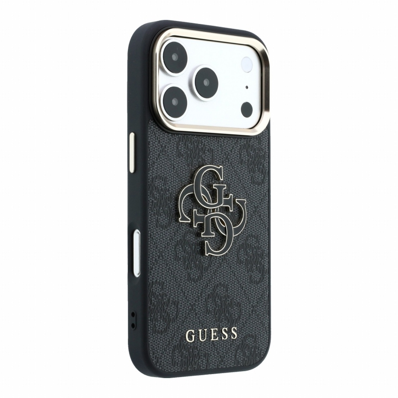 Guess PU 4G Resin Metal Logo hátsó tok iPhone 18 Pro-hoz, fekete