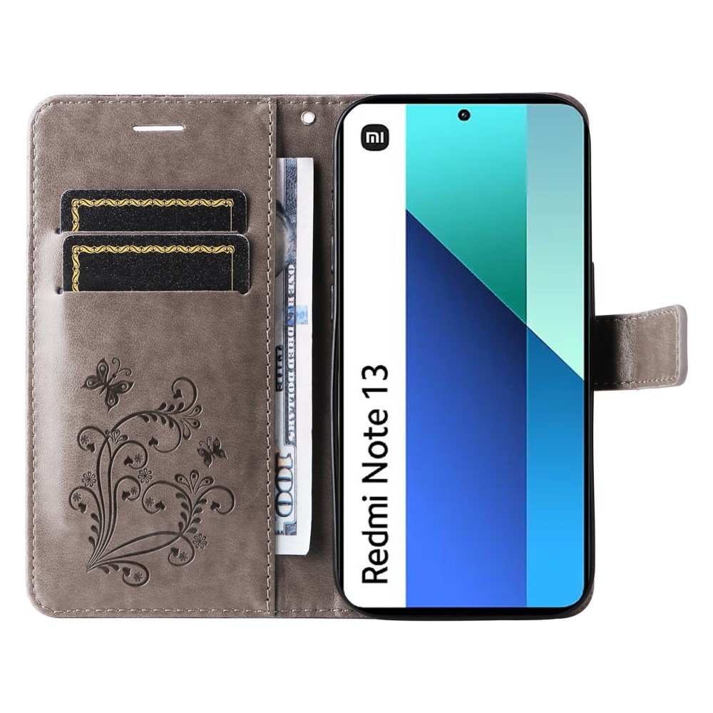 Nagy pillangó könyv tok Xiaomi Redmi Note 13-hoz - szürke