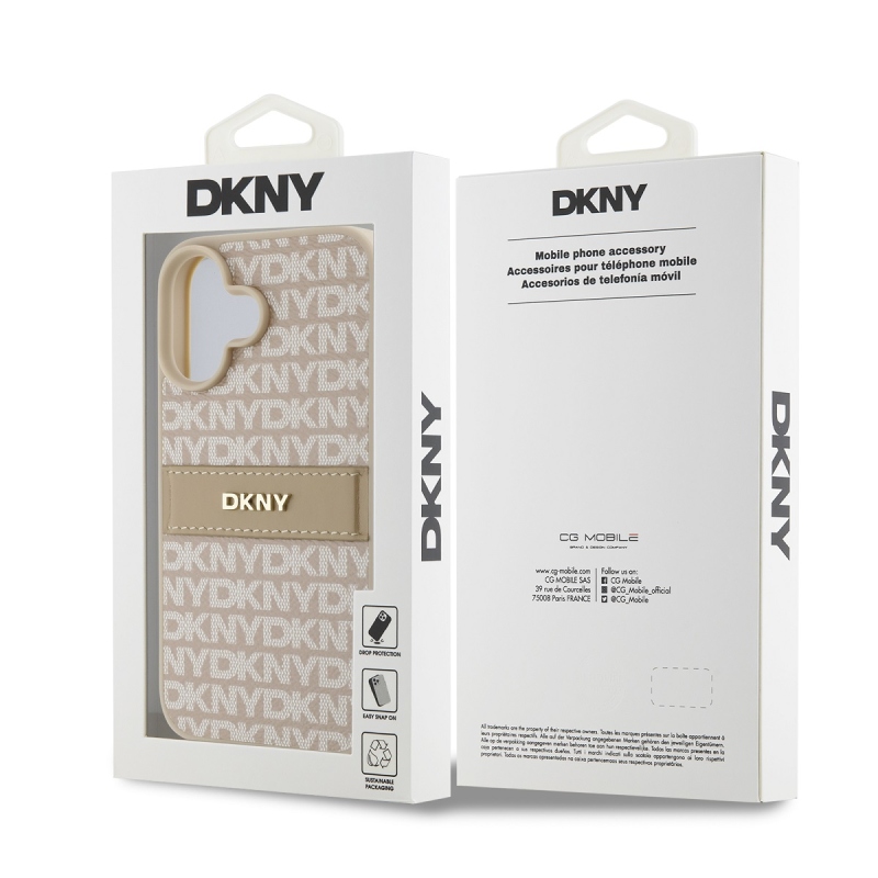 DKNY PU bőr ismétlődő mintás tonális csíkos hátlap iPhone 16 rózsaszínhez