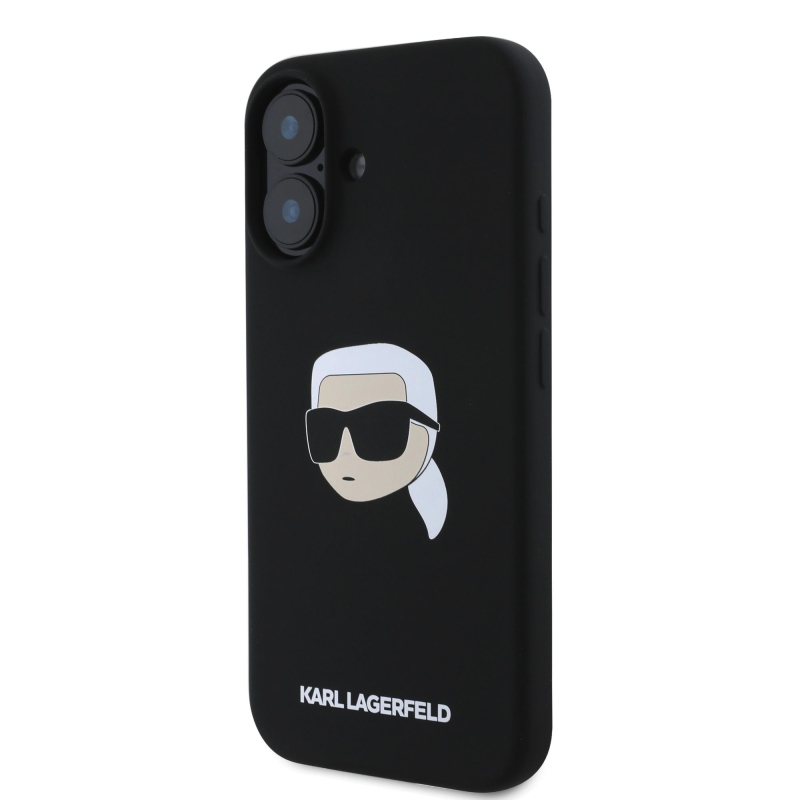 Karl Lagerfeld folyékony szilikon Karl Head MagSafe hátlap iPhone 16-hoz Fekete