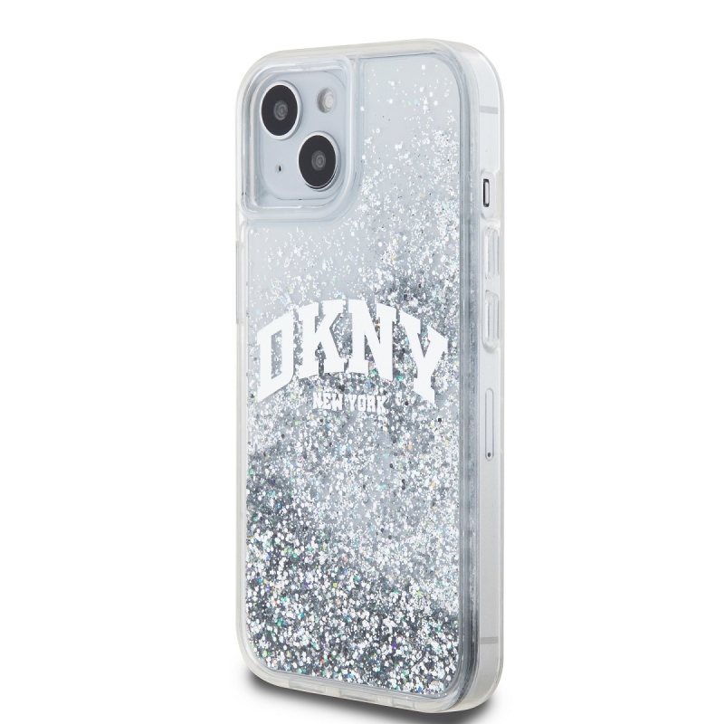 DKNY Liquid Glitter Arch Logo hátlap iPhone 15-hez Átlátszó