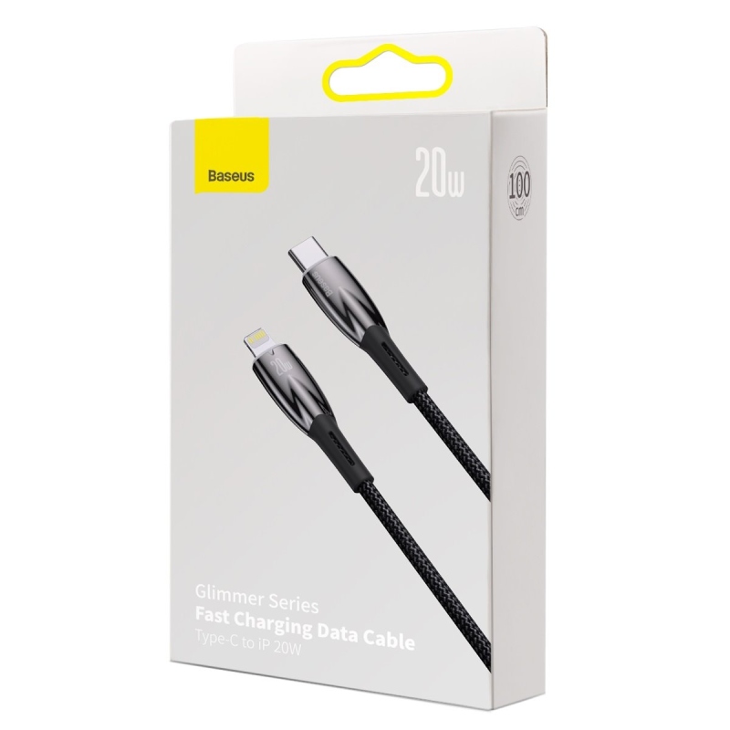 Baseus Glimmer sorozatú gyors töltő adatkábel USB-C - világítás 20W 1m Fekete