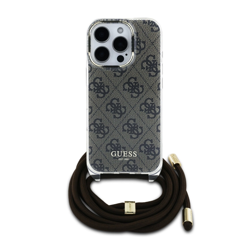 Guess IML 4G nyomtatott keresztpántos hátlap iPhone 16 Pro barna iPhone 16 Pro-hoz Barna
