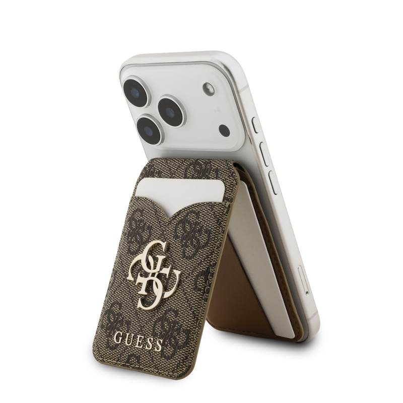 Guess PU 4G Mirror MagSafe Cardslot pénztárca állvánnyal Brown