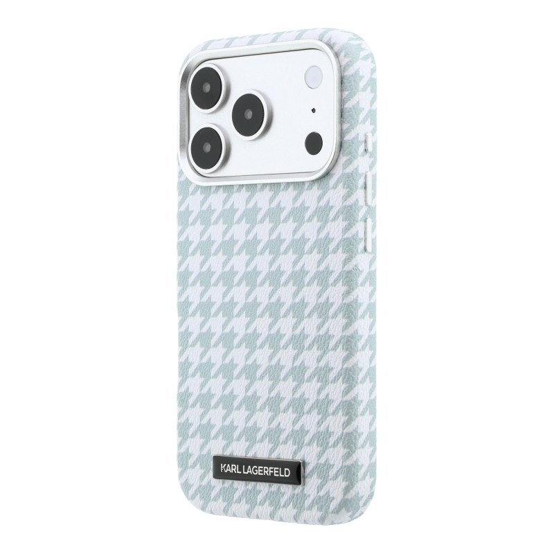 Karl Lagerfeld PU Houndstooth gyantalemez MagSafe hátlapi borító iPhone 17 Pro kékhez