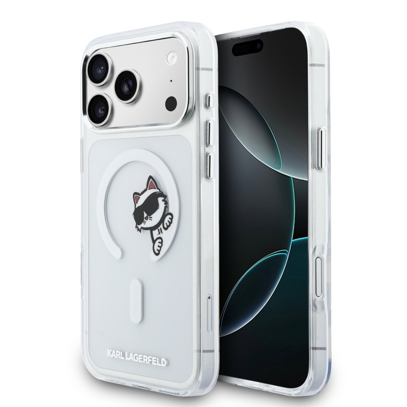 Karl Lagerfeld IML Choupette Peekaboo MagSafe hátlap az iPhone 17 Pro Max átlátszóhoz