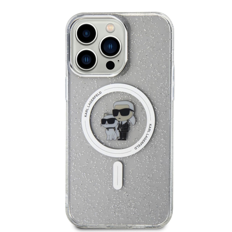 Karl Lagerfeld IML Glitter Karl és Choupette MagSafe hátlap iPhone 15 Pro Max készülékhez - átlátszó