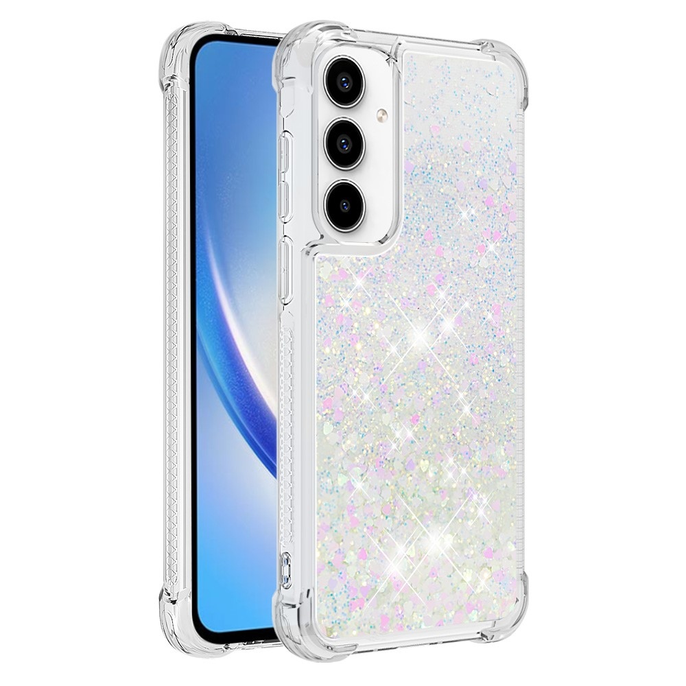 Glitter zselés homokóra tok Samsung Galaxy A35 5G - rózsaszín és ezüst/szívecske