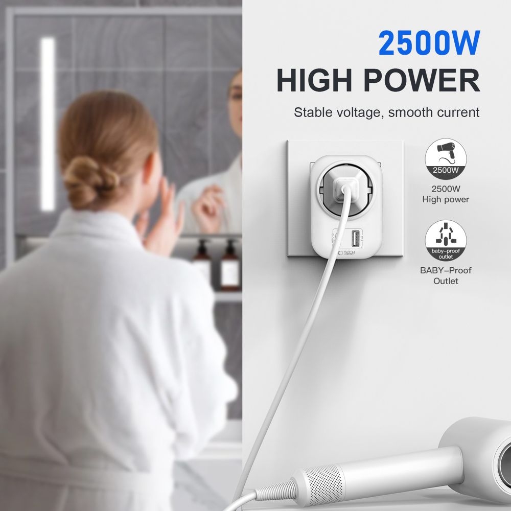 Tech-Protect TA100 EU-USA utazóadapter USB-C és USB-A csatlakozóval