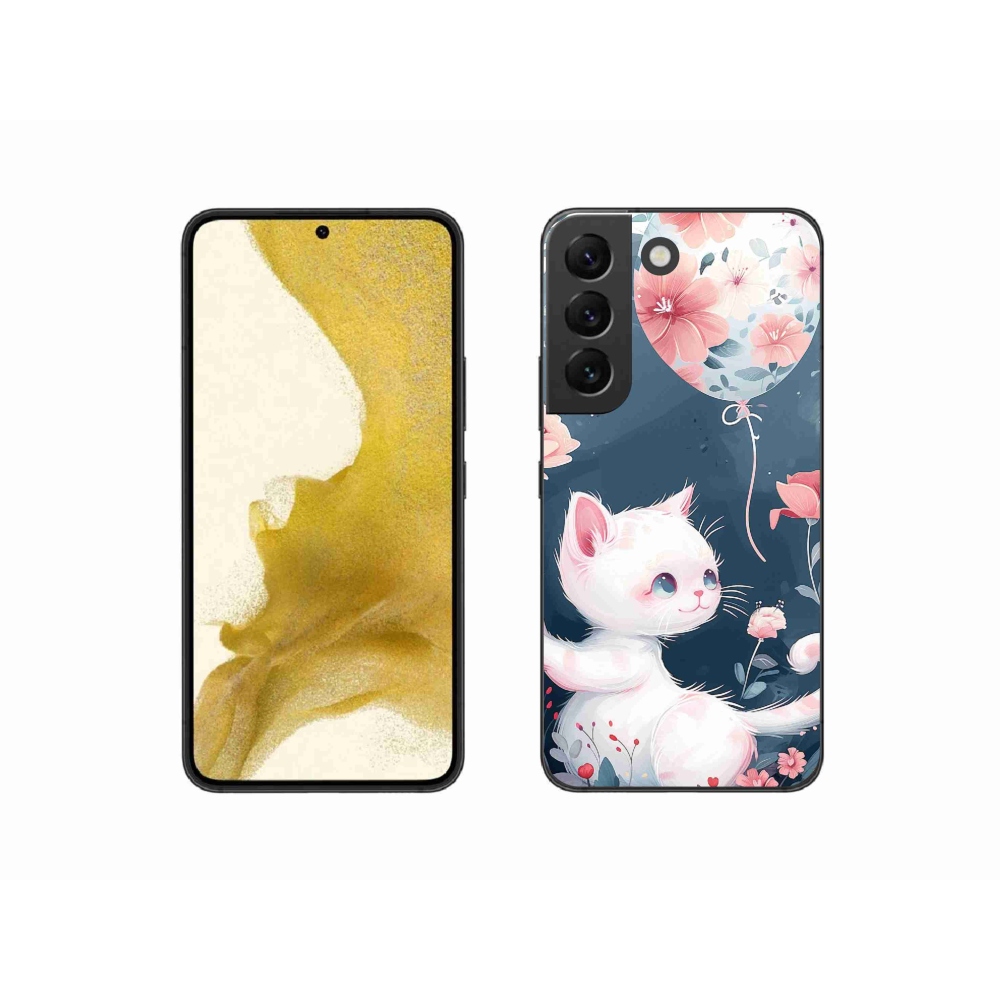 Gél borító mmCase Samsung Galaxy S22 5G - cica lufival mmCase Samsung Galaxy S22 5G-hez