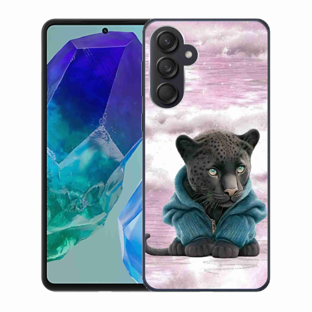 Zselés borítás mmCase Samsung Galaxy M55 5G - fekete párduc pulóverben