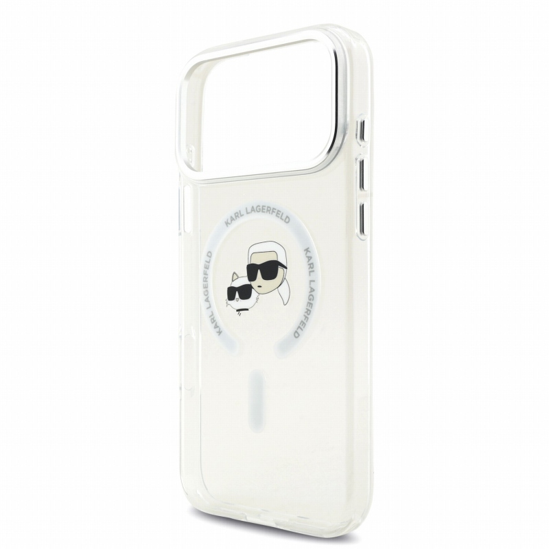 Karl Lagerfeld IML K&CH Heads fémkeretes MagSafe hátlap az iPhone 18 Pro Max-hoz, fehér