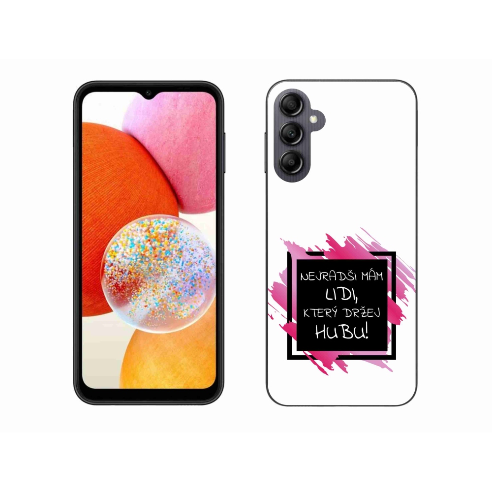 Gél borító mmCase Samsung Galaxy A14 4G/5G - vicces szöveg 7 fekete-fehér háttérrel