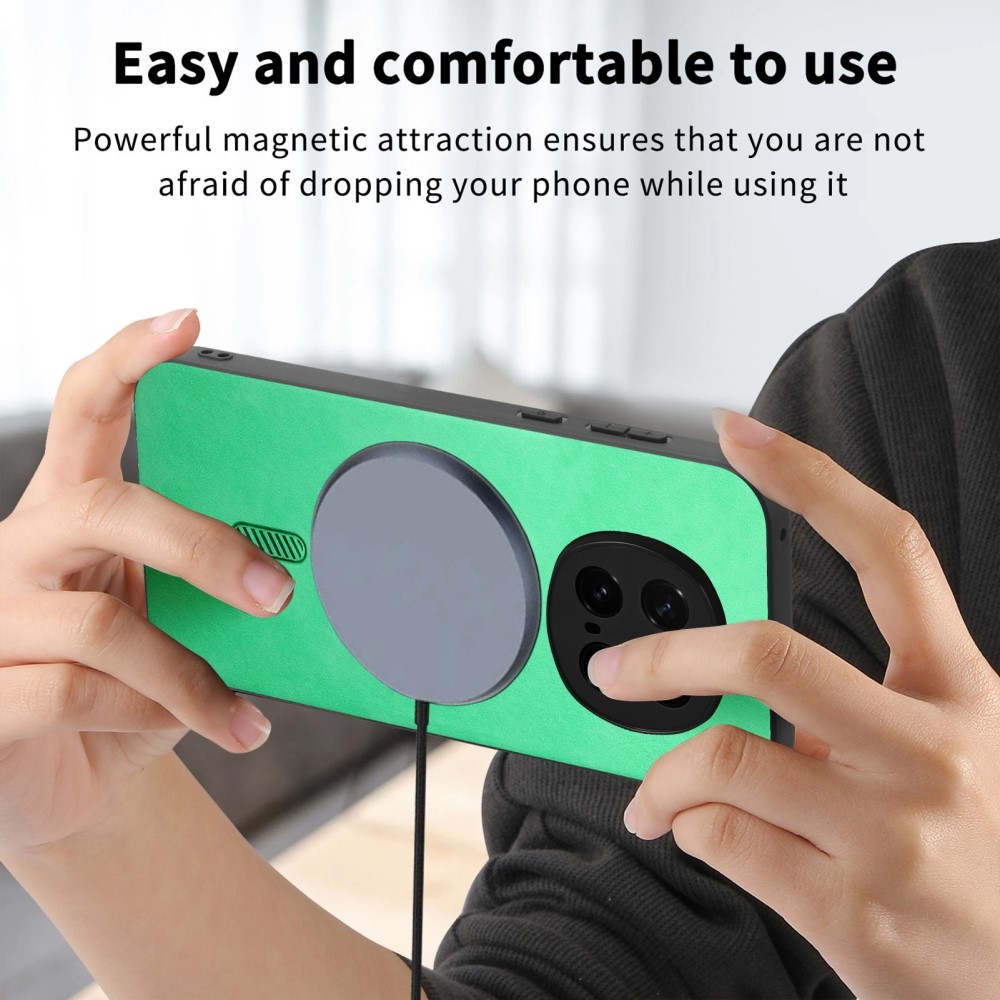 Skiny zselés tok műbőrrel és MagSafe támogatással a Honor Magic 7 Pro 5G készülékhez - zöld színű