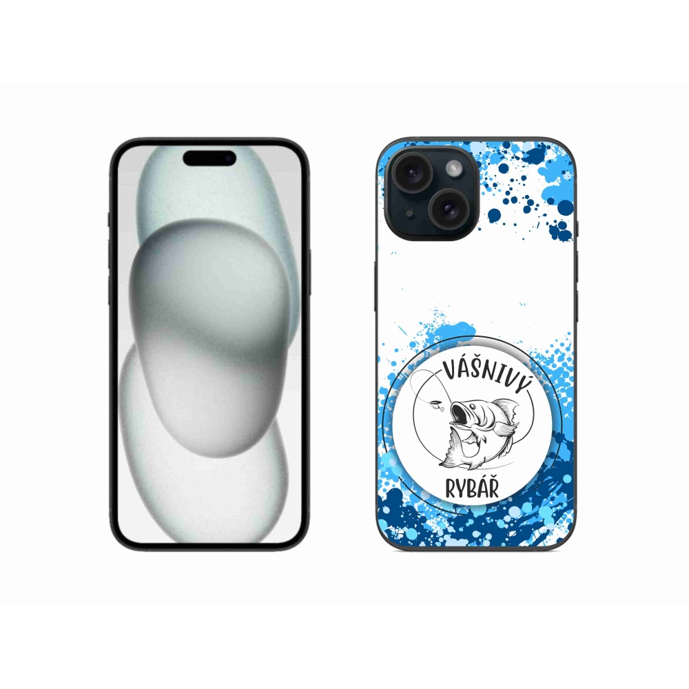 Gél borító mmCase iPhone 15 készülékhez - szenvedélyes halász fehér háttérrel