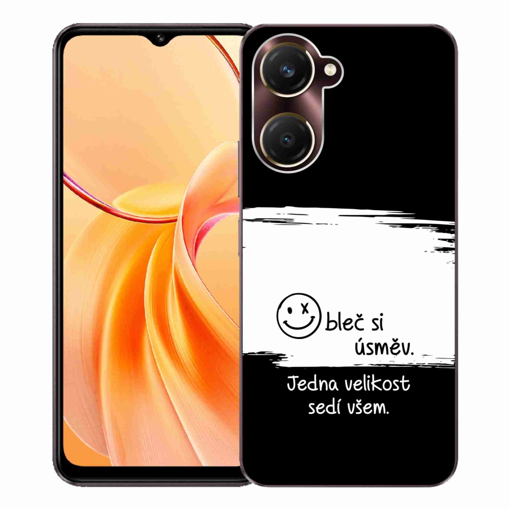 Gél borító mmCase a Vivo Y28s 5G-hez - vicces szöveg 8 fekete-fehér háttérrel