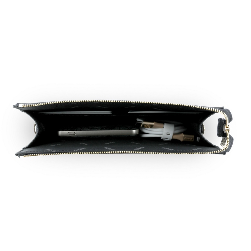 Guess PU 4G Peony Stripe Metal Logo mobiltelefon-táska, fekete