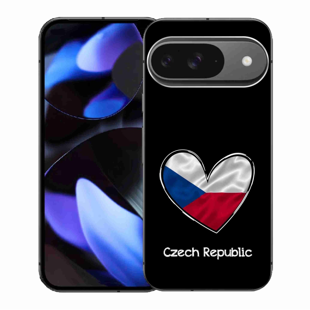 Zselés borítás mmCase a Google Pixel 9/9 Pro számára - zászlós szív fekete háttérrel