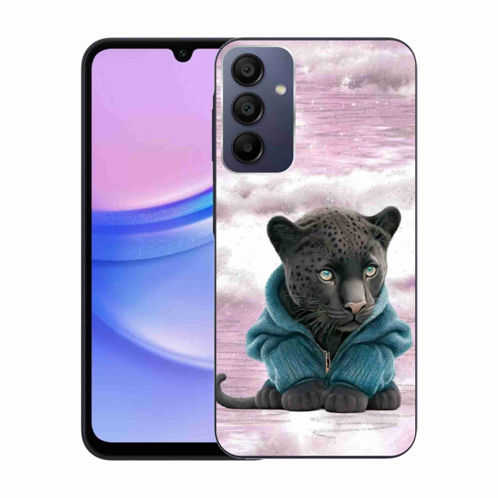 Zselés borítás mmCase Samsung Galaxy A15 4G/5G készülékhez - fekete párduc pulóverben