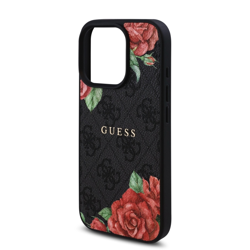 Guess PU bőr 4G rózsák MagSafe hátlap iPhone 16 Pro Max-hoz fekete
