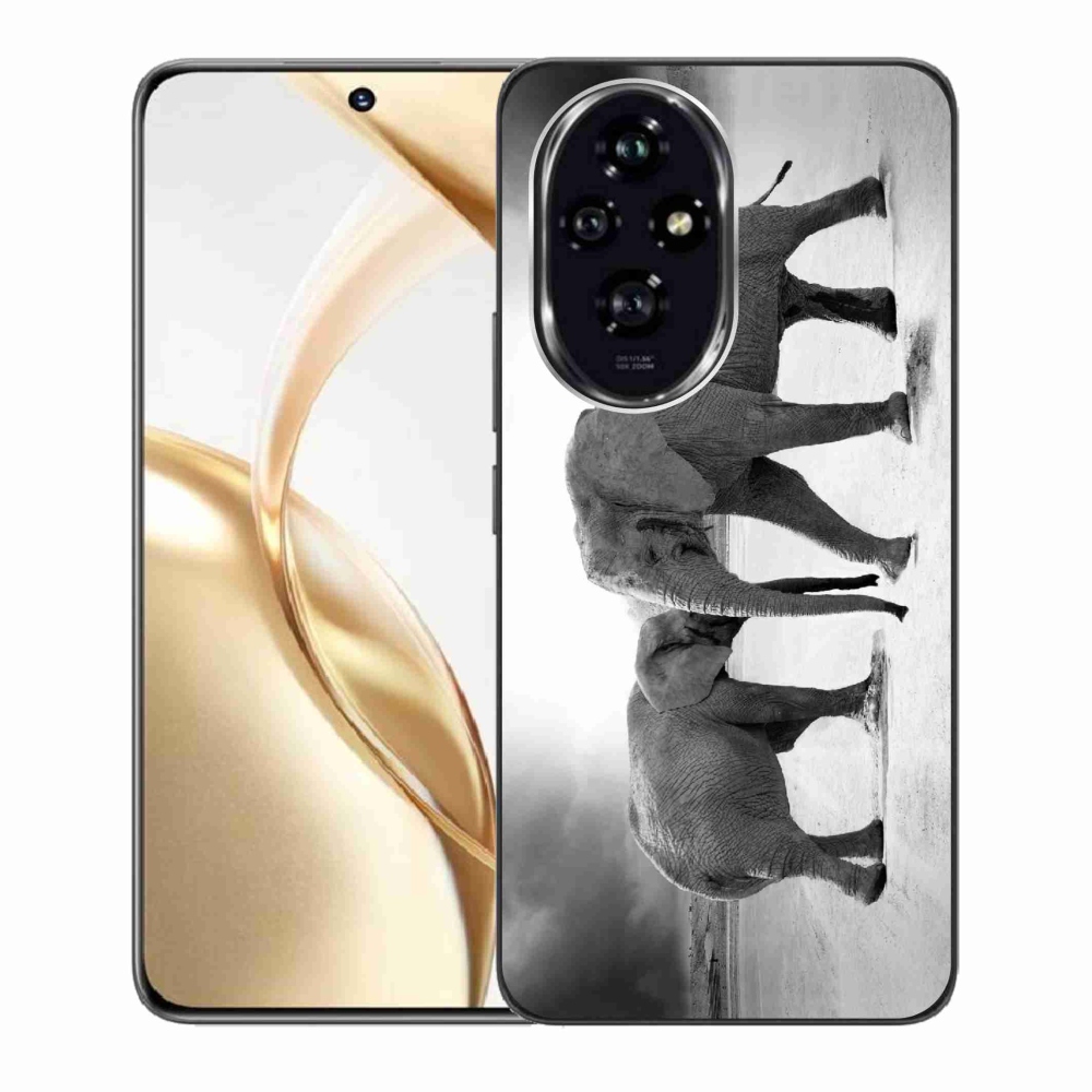 Zselés borító mmCase a Honor 200 5G számára - fekete és fehér elefántok