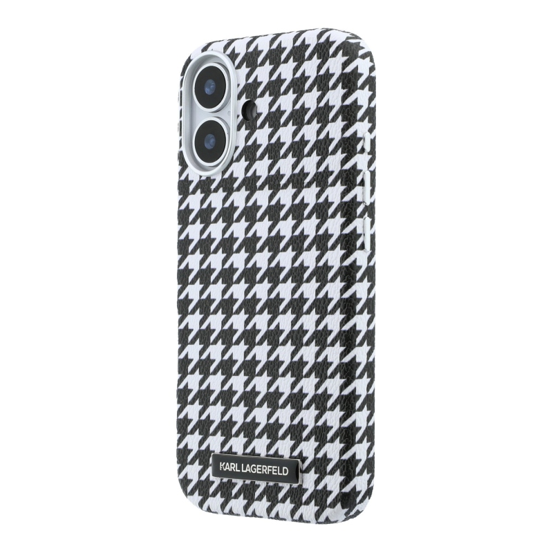 Karl Lagerfeld PU Houndstooth gyantalemez MagSafe hátlapi borító iPhone 17-hez Fekete