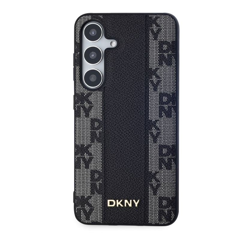 DKNY PU bőr kockás mintás Magsafe hátlap a Samsung Galaxy S24 fekete változatához