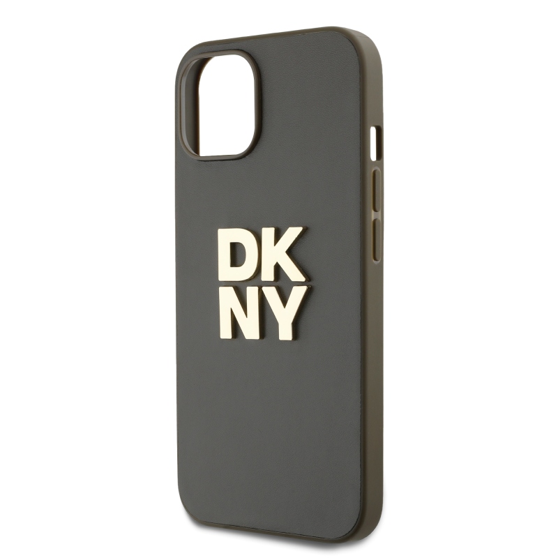 DKNY PU bőr Stack Logo csuklópánt hátlapi borító iPhone 14-hez Barna
