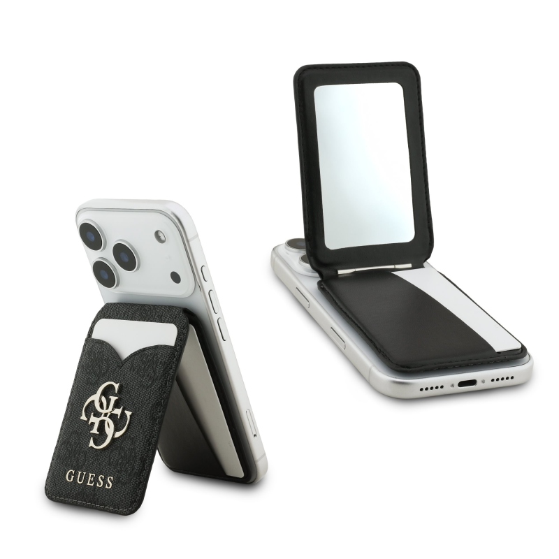 Guess PU 4G Mirror MagSafe Cardslot pénztárca állvánnyal Fekete