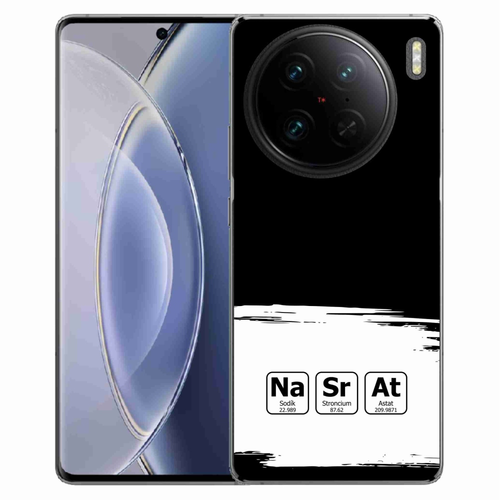 Gél borító mmCase a Vivo X90 Pro készülékre - kémiai elemek fehér és fekete háttérrel