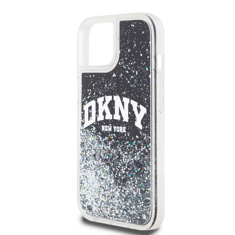 DKNY Liquid Glitter Arch Logo hátlap iPhone 15 Fekete