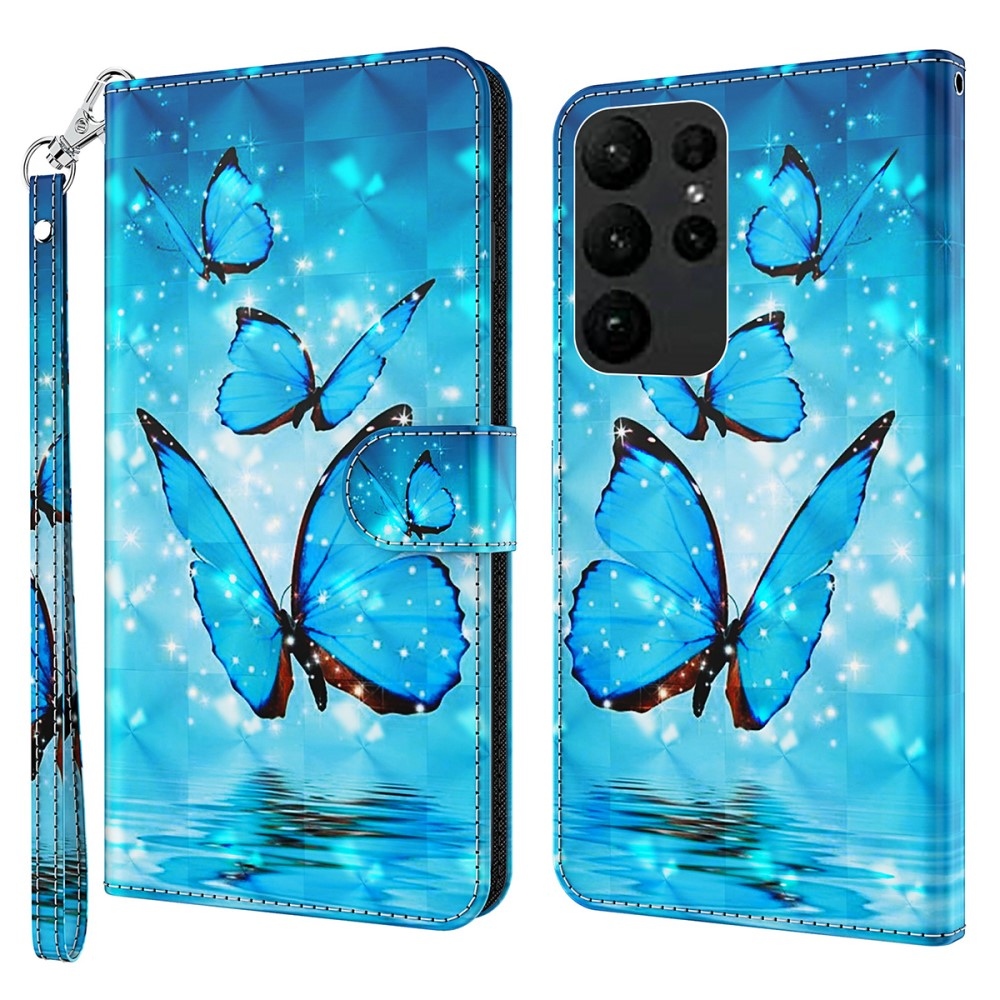 Nyomtatott könyv tok Samsung Galaxy S24 Ultra készülékhez - kék pillangók