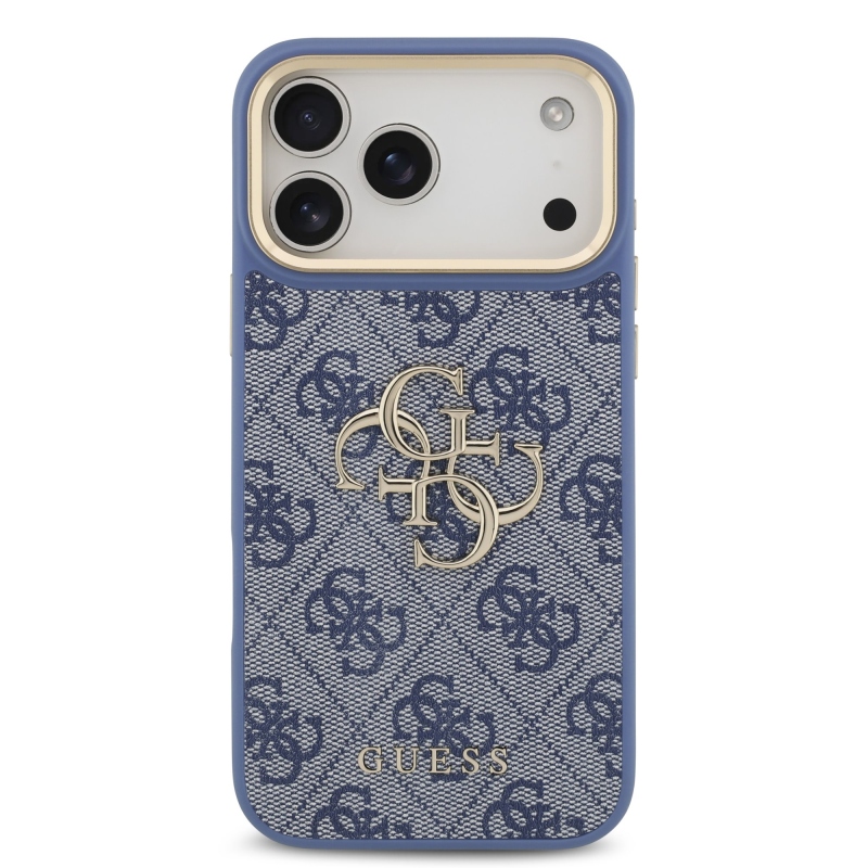 Guess PU bőr 4G fém logóval és arany kerettel ellátott hátlap az iPhone 18 Pro Max-hoz, kék