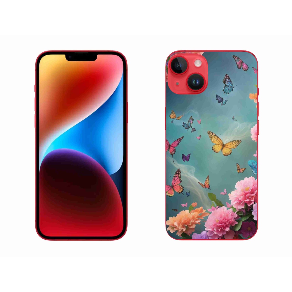 Zselés borítás mmCase iPhone 14 Plus készülékhez - színes virágok és pillangók
