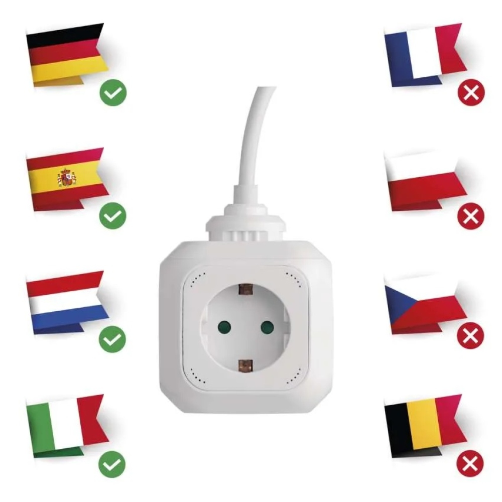 Hosszabbító kábel - kocka 1,9 m / 4 aljzat / fehér / PVC / USB-vel / 1,5 mm2