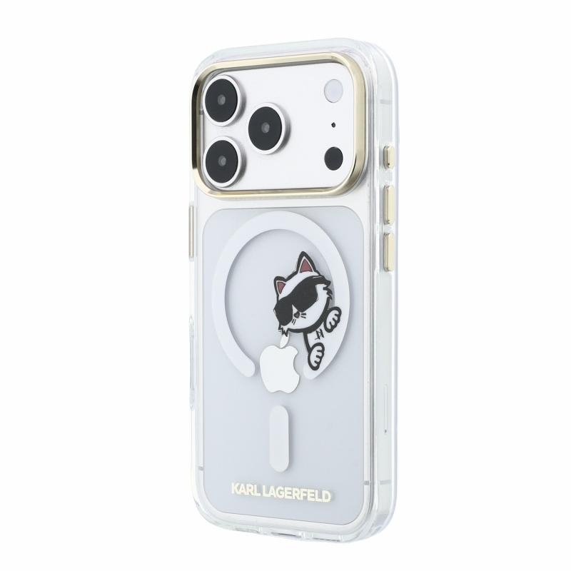 Karl Lagerfeld IML Choupette Peekaboo Magsafe hátsó tok iPhone 18 Pro-hoz, átlátszó