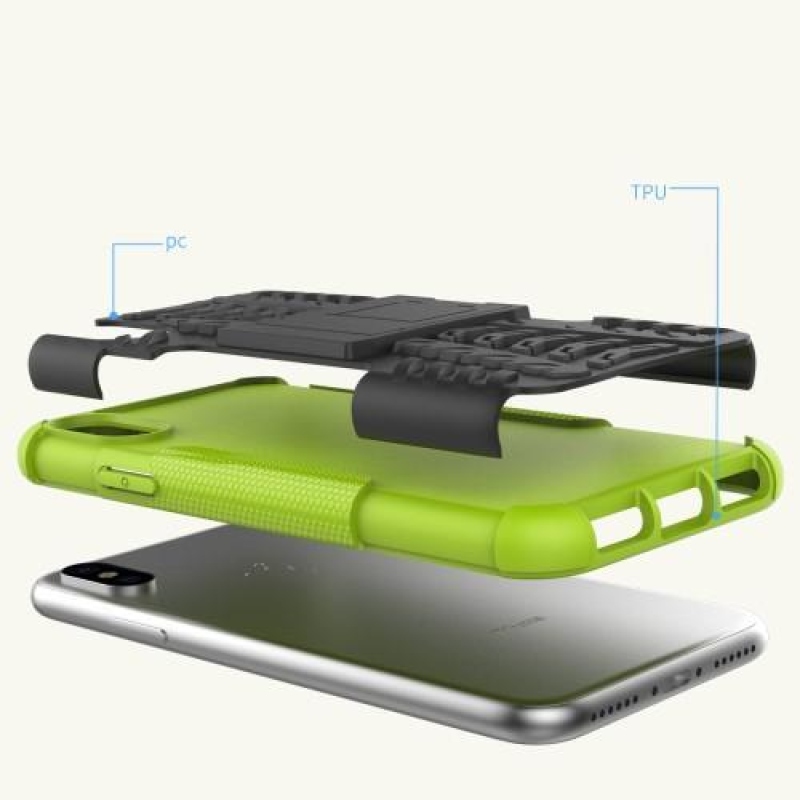 Kültéri tartós tok állvánnyal iPhone X készülékhez - zöld