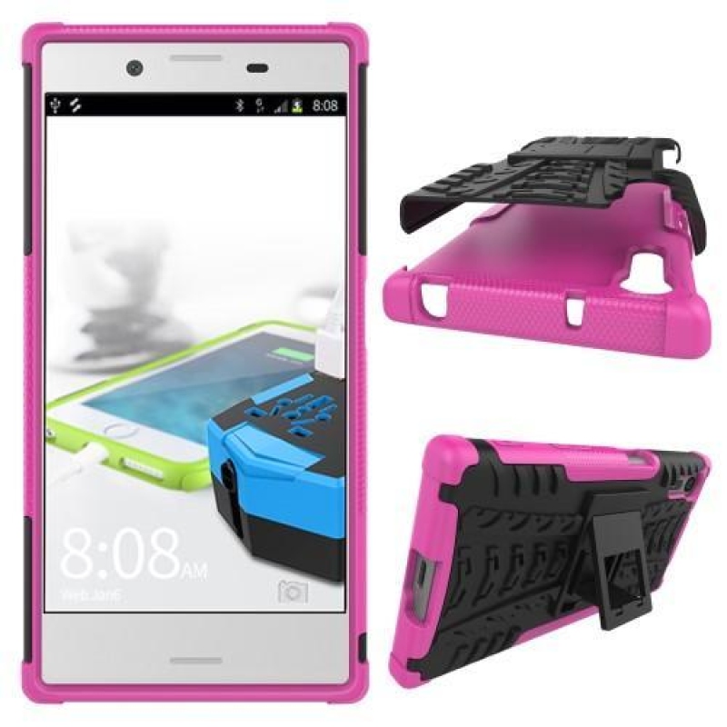 Kültéri tartós tok állvánnyal a Sony Xperia XZ számára - rózsaszínű