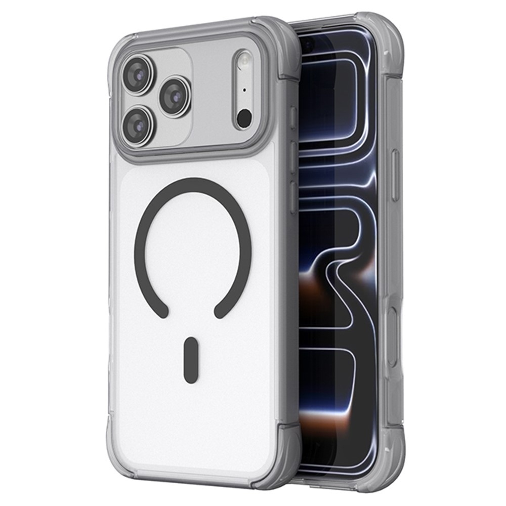 Külső gél tok merev háttámlával és MagSafe-kompatibilis, iPhone 18 Pro Max/17 Pro Max-hoz – szürke+fekete
