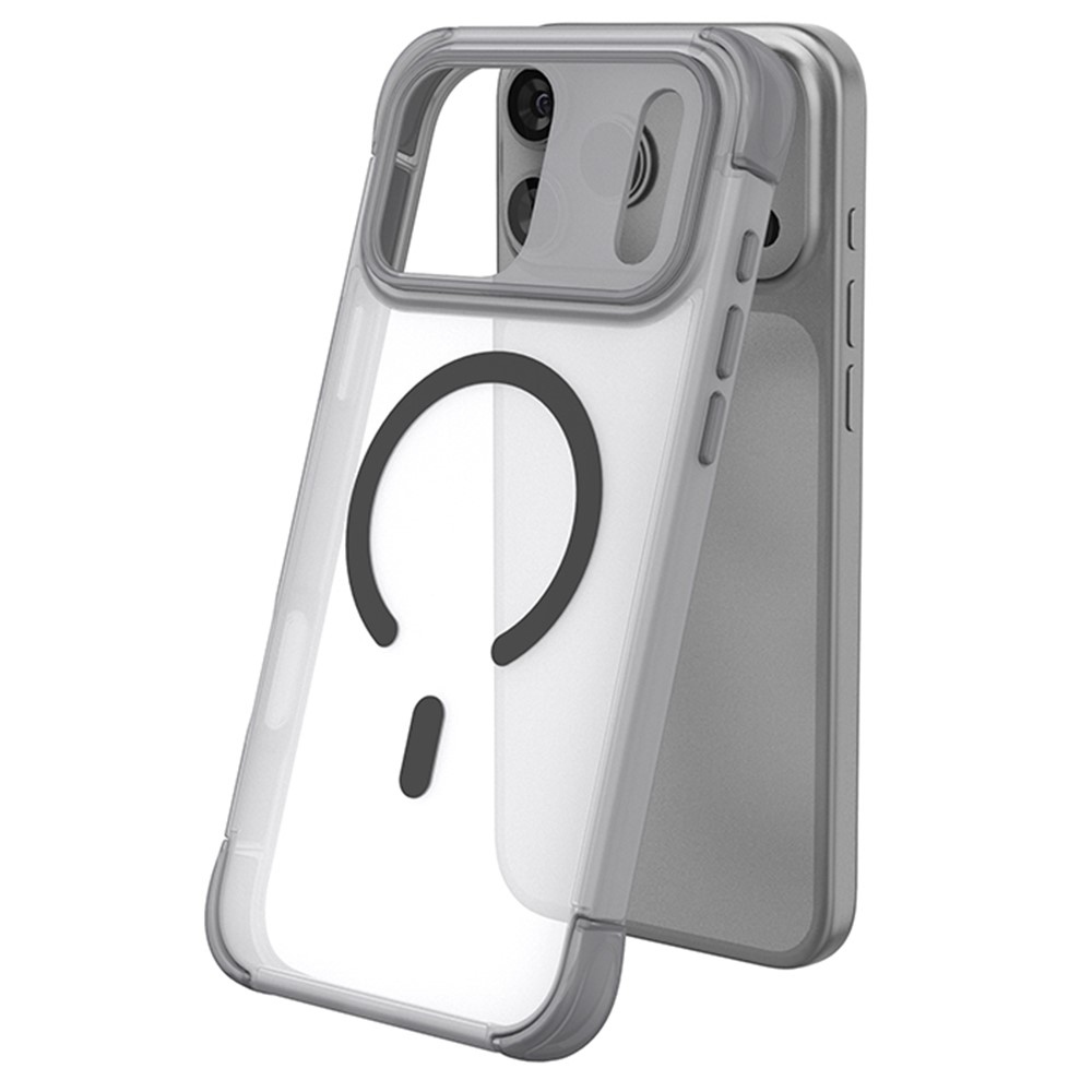 Külső gél tok merev háttámlával és MagSafe-kompatibilis, iPhone 18 Pro Max/17 Pro Max-hoz – szürke+fekete